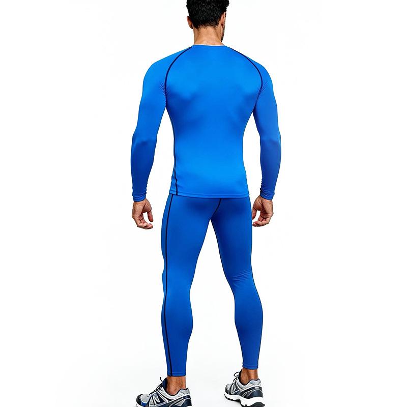 Мужской спортивный фитнес-комплект с быстрой сушкой: Дышащий топ с длинным рукавом и высокоэластичные брюки для баскетбола, бега, футбола и тренировок