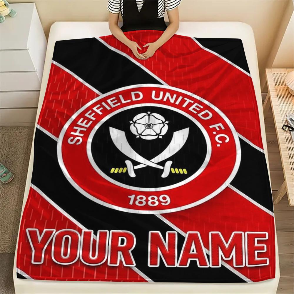 1PC Custom Name Sheffield United FC Patterned Flannel Blanket Suitable For All Seasons for Home Decor Warmth and Comfort Gifts Holiday Present
