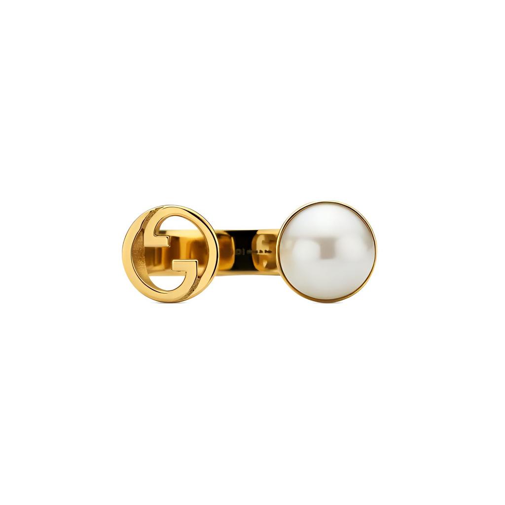 Gucci Blondie Hollow Round Interlocking Double G And Resin Pearl Glossy Ring Unisex rings Gold 797423JCF27