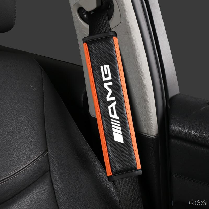 REE4 2pcs Car Seat Belt Shoulder Protector Cover Auto Accessories For Mercedes Benz AMG CLE CLA GLB GLS GLA GLE A B C E Class Sticker