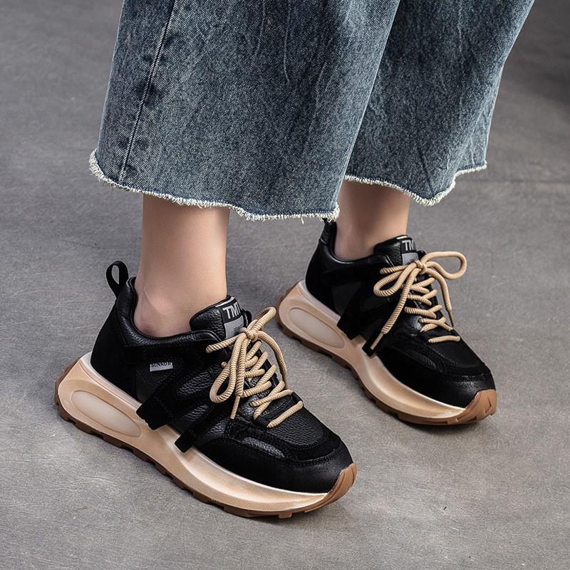 Johnature Кроссовки из натуральной кожи, универсальная повседневная спортивная обувь, женские туфли на плоской подошве со шнуровкой и круглым носком