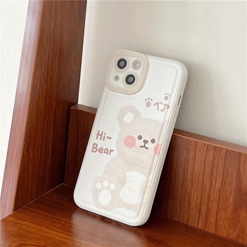 Zhitai Cartoon Bear Leather Case for Apple iPhone 13/12 Pro Max/7/8 Plus