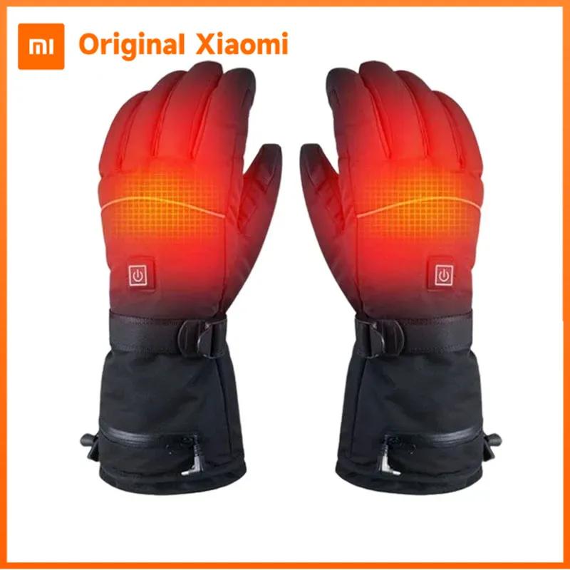 Xiaomi Зимние перчатки с подогревом, термоперчатки для мужчин и женщин с чехлом для батарейки, для мотоцикла, лыж, теплая, водостойкая, перчатки для велоспорта с подогревом