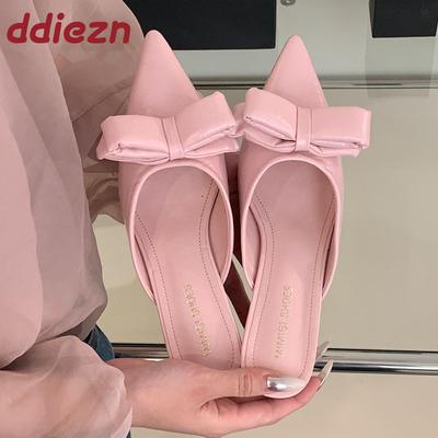 Модная розовая обувь Модные туфли-слайды на каблуке с острым носком Женская обувь Шлепанцы Женские шлепанцы на низком каблуке Мюли