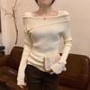 Women's French Style Irregular Knitted Long-Sleeve Top