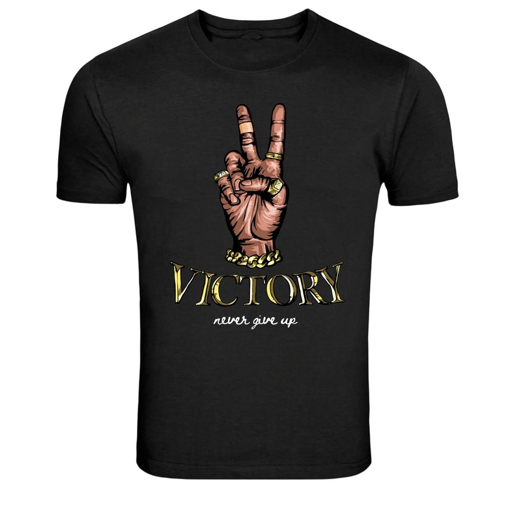 Victory Never Give Up Hand Sign Motivation Graphic Tee