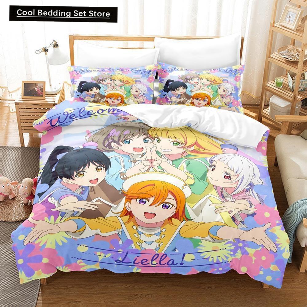 Аниме Каваи Девушки Love Live! 3D-печать Комплект постельного белья односпальный двуспальный двуспальный двуспальный комплект для взрослых и детей комплект пододеяльников