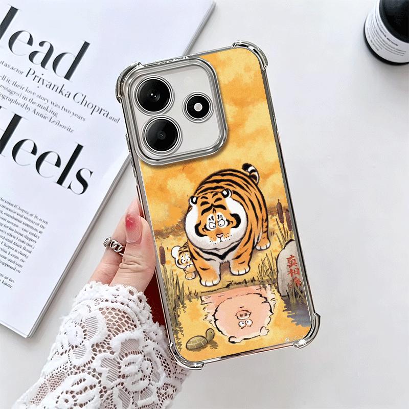 Мультяшный Толстый Тигр Смешной Покрытие Чехол Для Телефона Для Xiaomi Redmi Note 14 15 Pro Plus 13 12 11 11S 11T 10 9S 9 5G Противоударный Подушка Безопасности Co