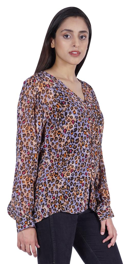 Moomaya Printed Women  S Button Down Shirt Long Sleeve Tshirt V-Neck Tunic