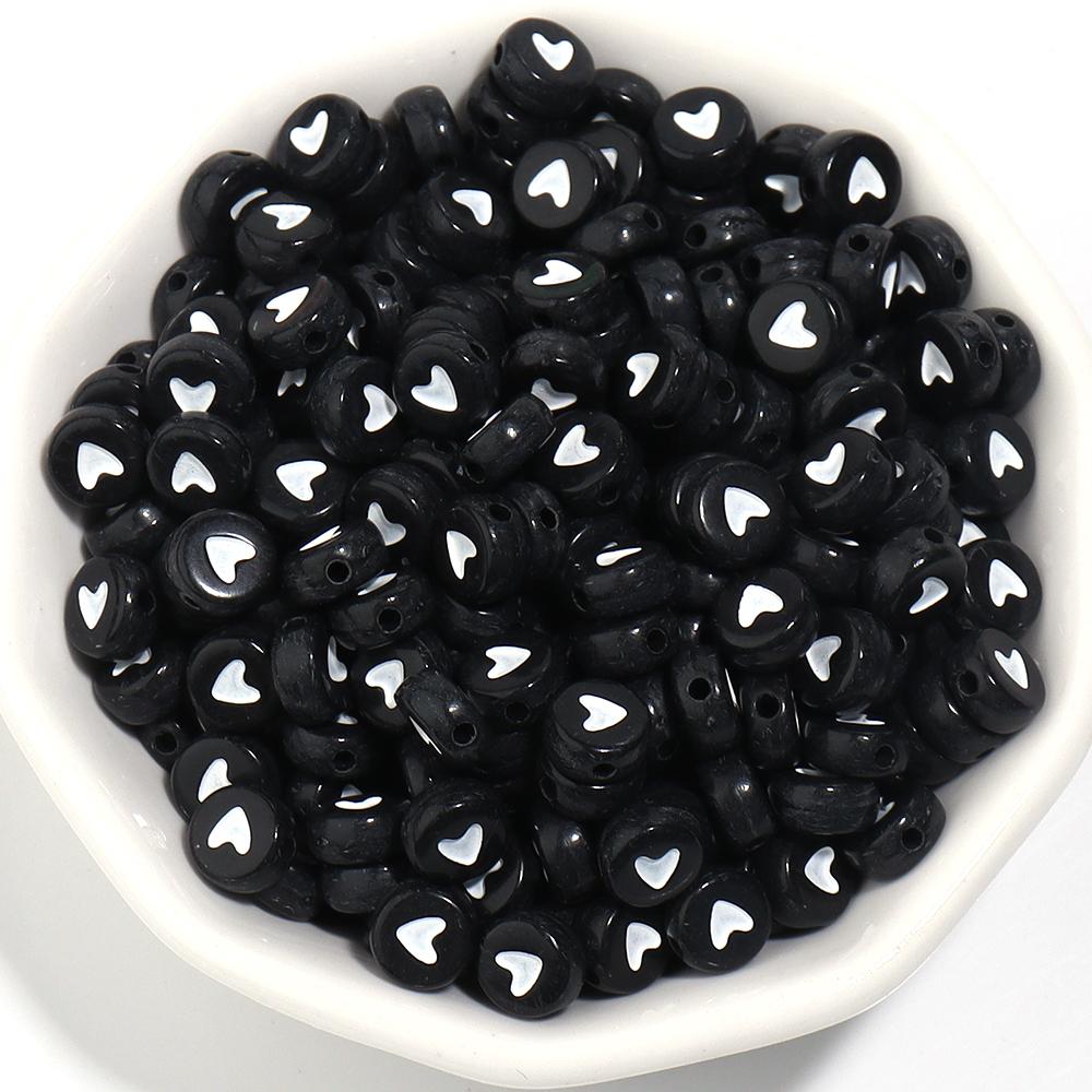 100pcs 7mm Multicolor Acrylic Alphabet Beads Heart Numbers Letter Loose Beads For Jewelry Making DIY Bracelets Gift Wholesale