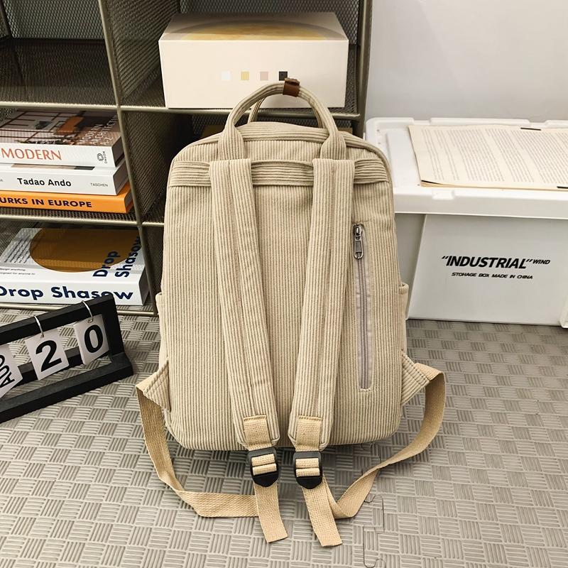 Women Corduroy Backpack Student School Bag Retro Class Book Backpack