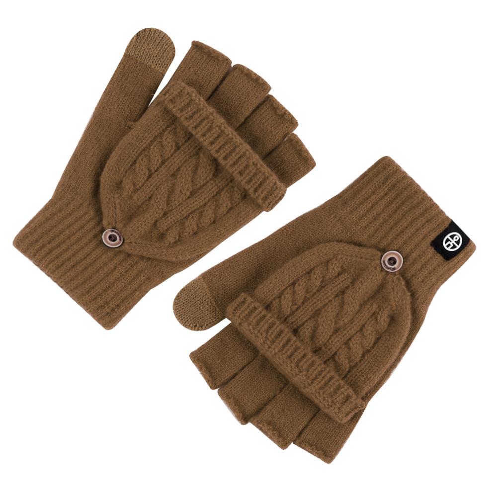 Winter Flip Two Purpose Half Finger Gloves for Women Cold Proof and Warm Students Touch Screen Gloves Thickened Plush Finger Revet Gloves for Men
