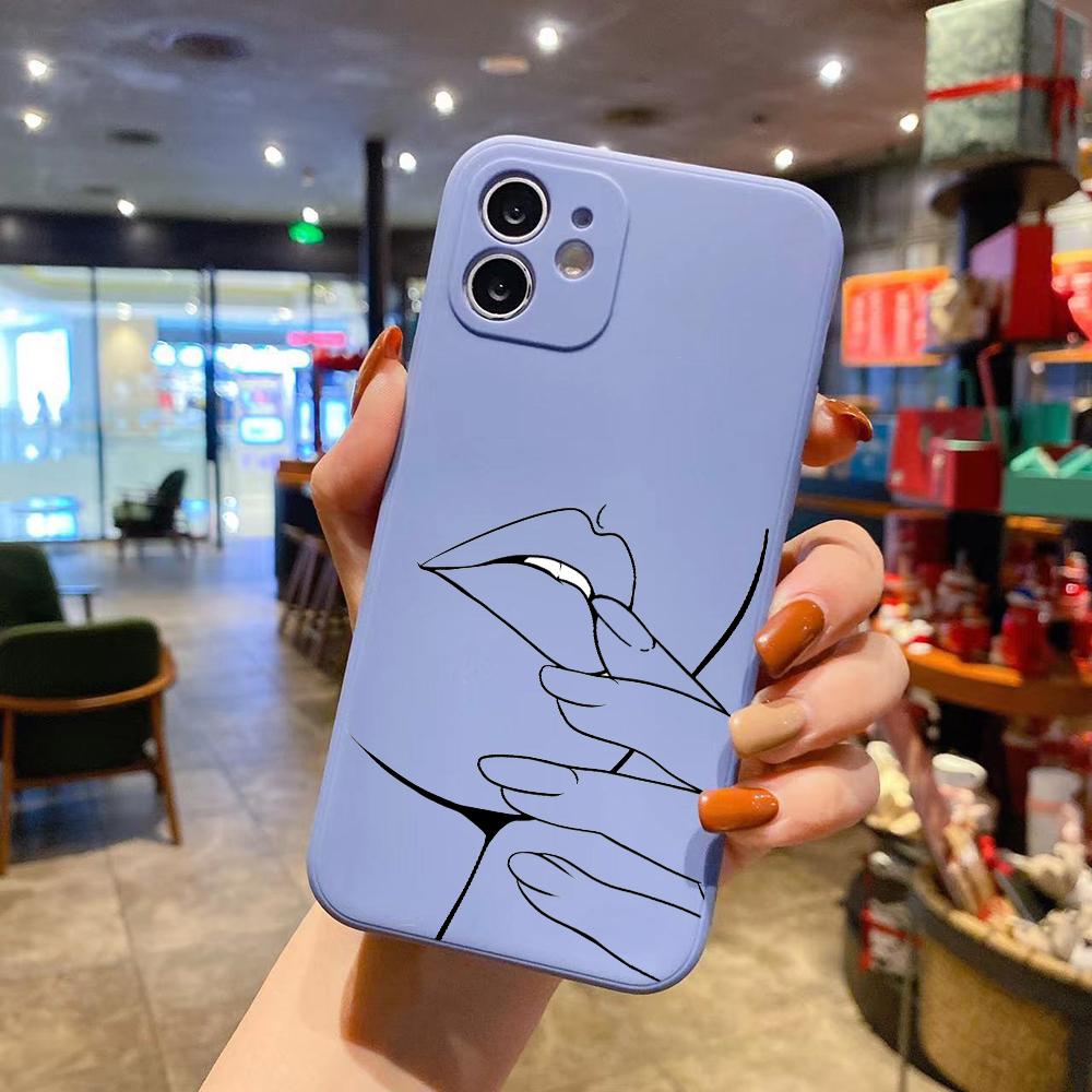 Чехол для телефона из жидкого силикона Sexy Art Girl Line Flower для iPhone 14 11 12 13 Pro Max Mini X XS XR 7 8 Plus SE