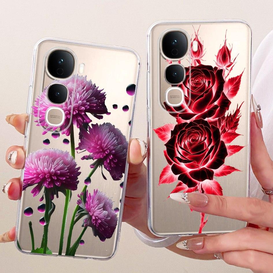 For Vivo Y400 5G Case V2506 New Fashion Flower Cover Transparent Silicone Slim Soft Phone Cover For Vivo Y400 Pro Y400Pro Bumper