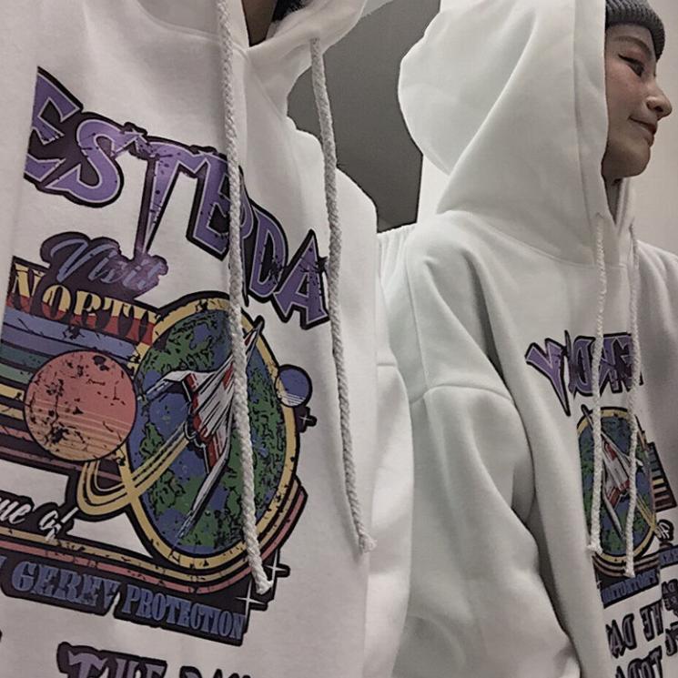 Осенне-зимняя плюшевая свободная толстовка с капюшоном в Корейском стиле, темный тонкий топ в стиле ретро, ​​мужская и женская мода