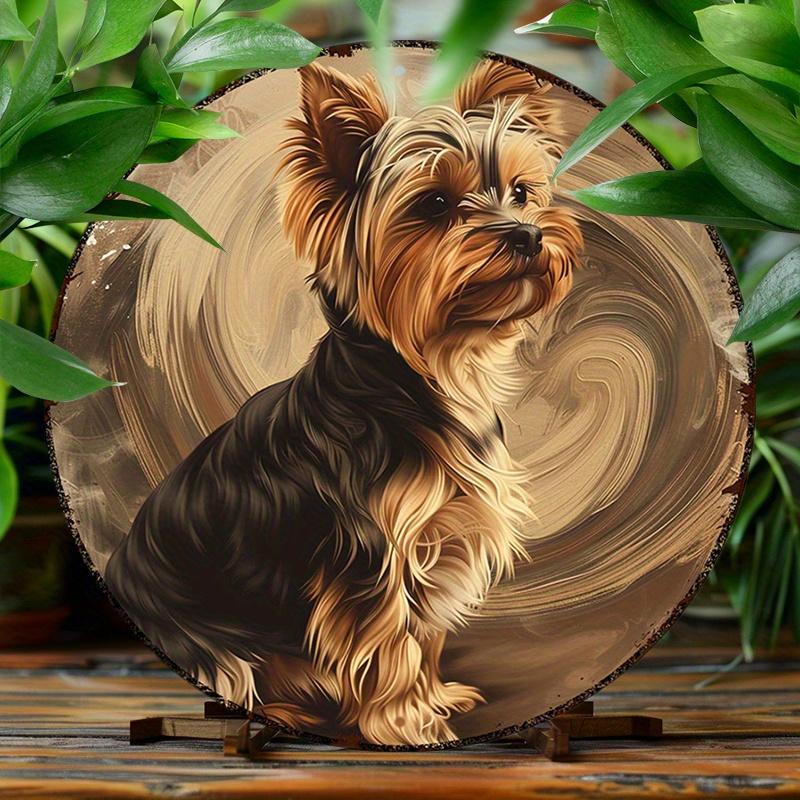 Yorkshire Terrier Oil Painting Style Round Metal Sign D Flat Printed Yorkie Dog Portrait Art Tin Plaque Rustic Pet Lover Home