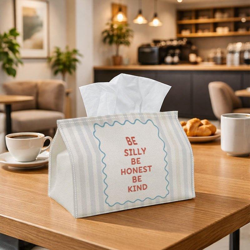 1pc Minimalist Typography Modern Tissue Box | Durable, Quote Stripe Beige Simple Suitable for Living Room Accent, Bedroom Decor, Encouragement Gifts,