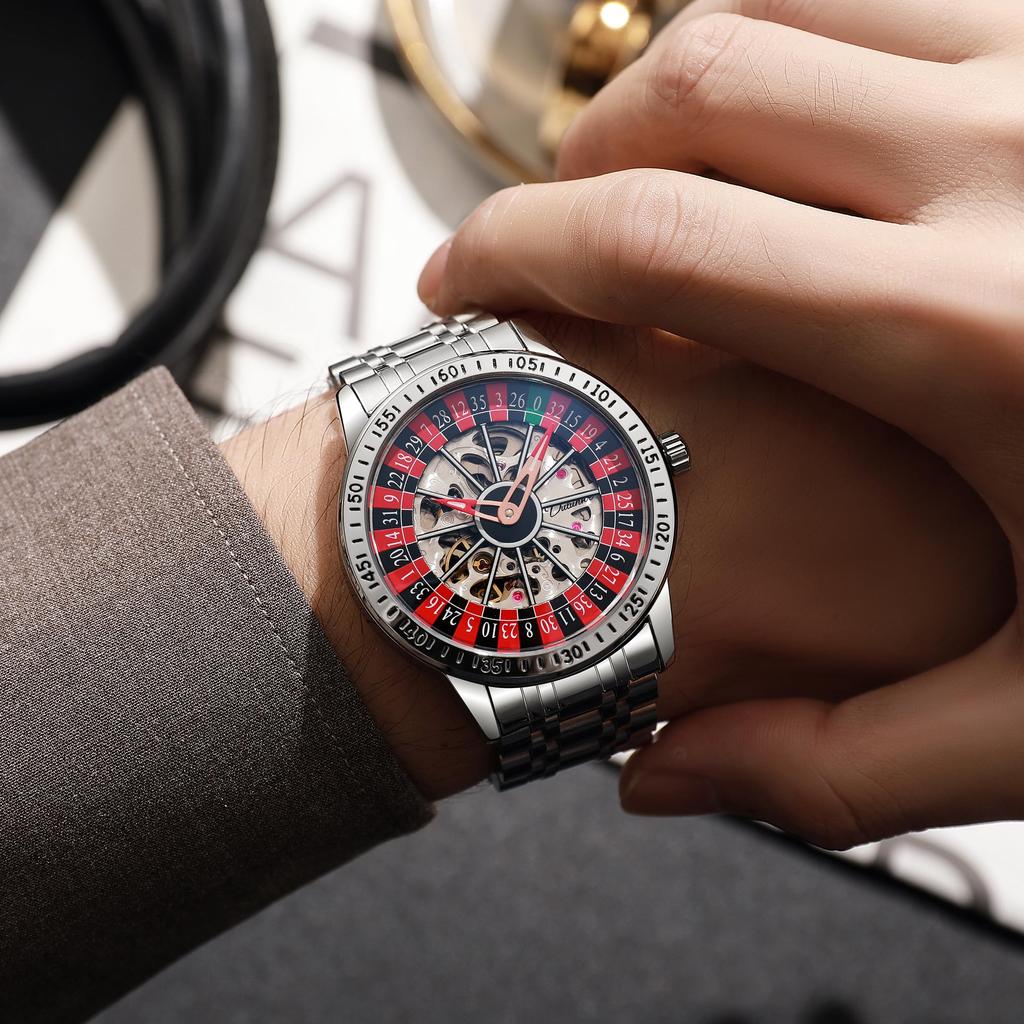 Креативные вращающиеся полые циферблаты полностью автоматические водонепроницаемые светящиеся мужские модные механические часы подарок на день святого валентина подарок на день рождения часы