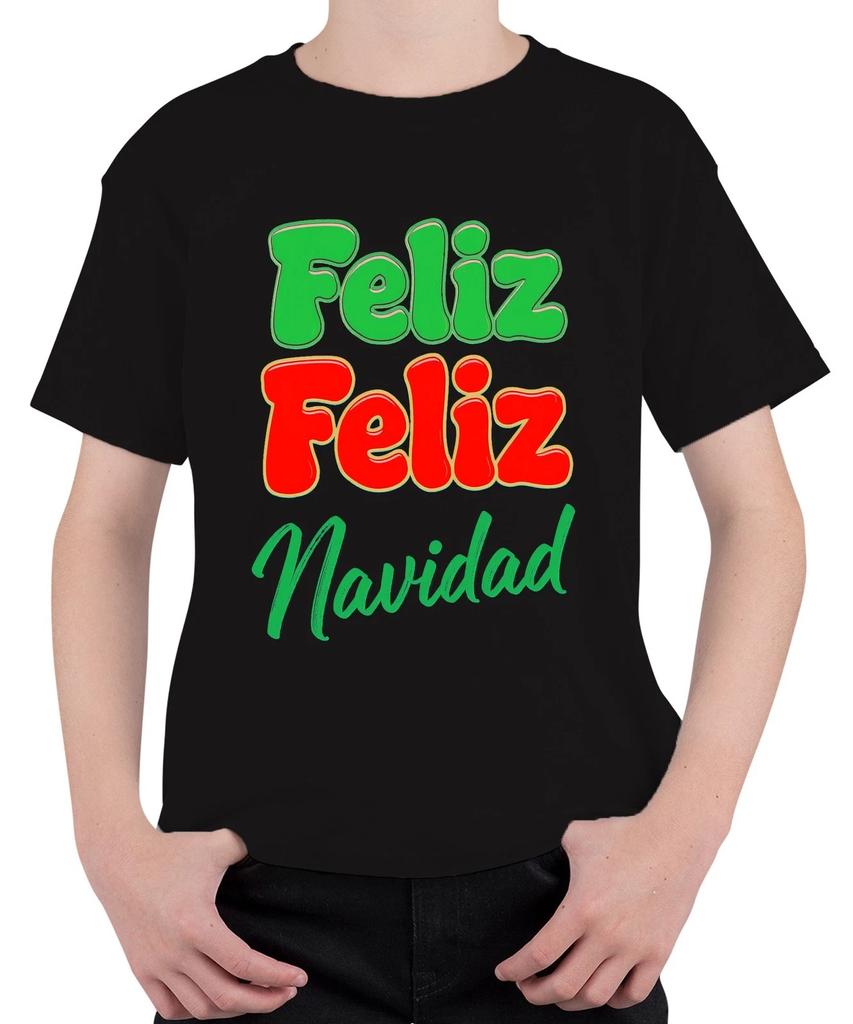 Feliz Feliz Navidad Spanish Christmas Greeting Retro Colourful Funny Unisex Kids T--