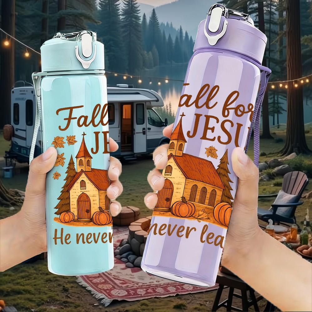 1PC Fall for Jesus Church Scene 750ml Color Plastic Sports Water Bottle Leakproof Flip Straw Lid Suitable for Sports Office Home Use