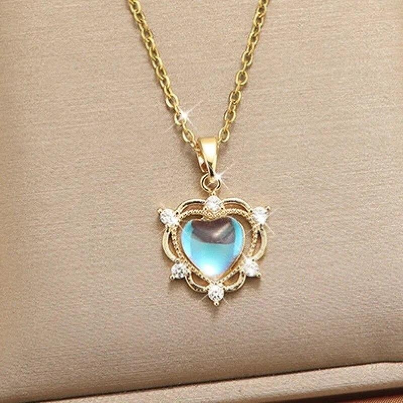 1 Pcs Light Luxury Cool Wind Small Diamonds Heart Copper Pendant With Stainless Steel Chain Collarbone Necklace