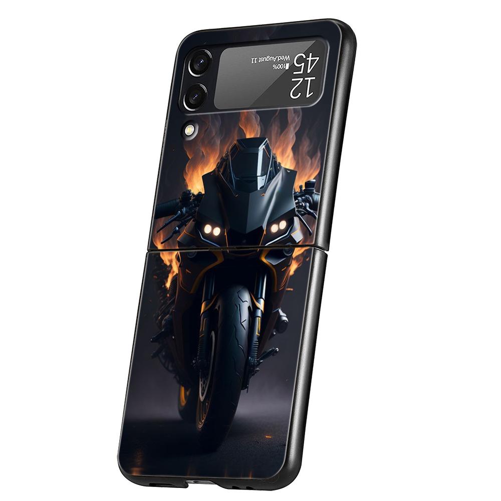 Жесткий пластиковый чехол для телефона на мотоцикл Для Samsung Galaxy Z Flip 5 4 3 Черная крышка Для Galaxy Z Flip 6 Складные противоударные чехлы Fundas