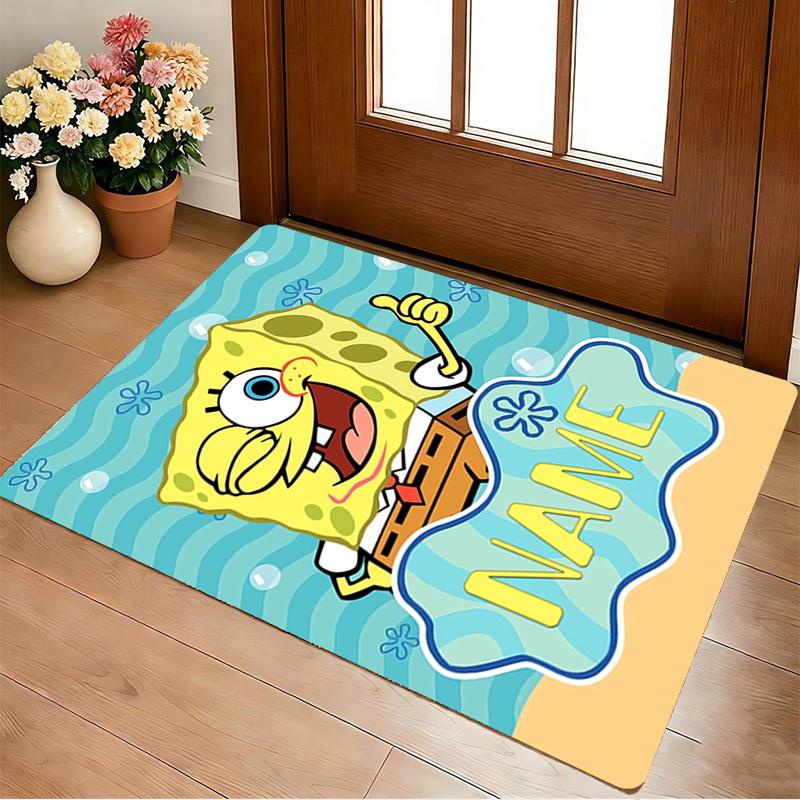 Personalized Name SpongeBob Friends Living Room Non-Slip Area Rug Soft Carpet for Bedroom Playroom Sofa Office Home Decor Doormat