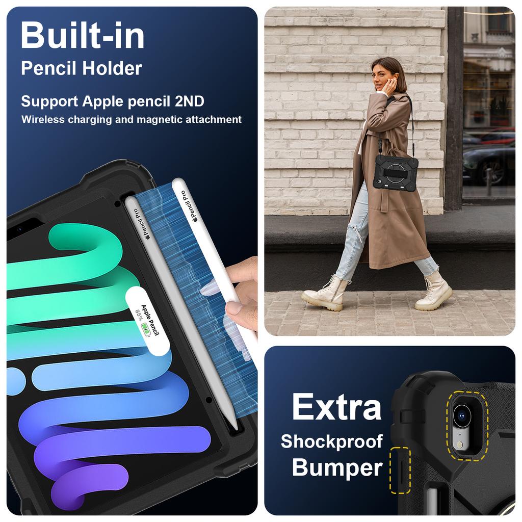 Круговая защита на 360 градусов! Многофункциональный чехол для планшета Apple iPad mini (2021),мини 6,мини (шестые),A2568 / iPad мини (2024),А2993, А2995