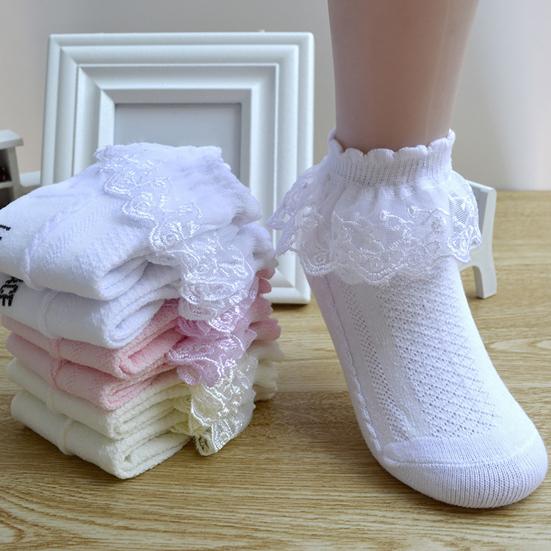 1Pair Socks Solid Color Anti-skid Cotton Baby Girls Lace Socks for Dancing