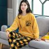 Women's Long-sleeved Flannel Pajamas Set Spring Autumn Cartoon Sleepwear Thickened Warm Printing Plush Cute Sleeping Suit Set