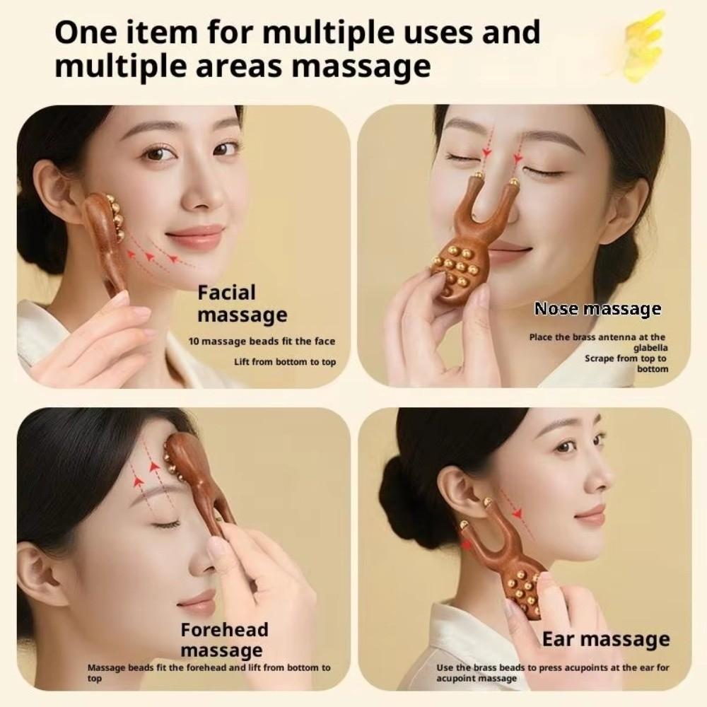 Handheld Wooden Nose Scraping therapy Antistatic Handheld Comb New Brass Bead Comb  Nose Relaxation
