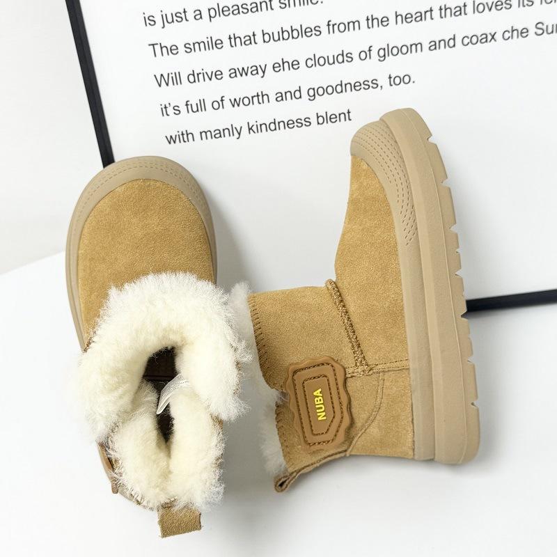 Детские теплые зимние ботинки кожа и мех короткие ботинки водонепроницаемые и нескользящие хлопковые ботинки на один шаг