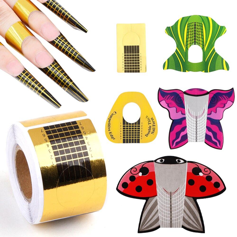 100 шт./рулон, французские ногти, форма для наращивания ногтей, гель-форма для наращивания ногтей, акриловые наклейки, завитки, двойные формы, трафарет для маникюра, искусство, сделай сам, направляющие инструменты