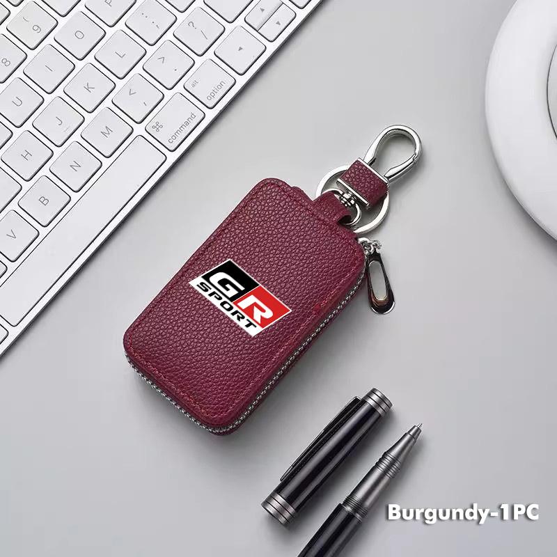 Leather Car Keychain Bag Organizer Key Zipper Case EWUYJF7 Bag Protection Cover For Toyota Crown GR Corolla YARIS Auris C-HR Hilux Vios