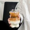 Transparent Clear Bear Glassware 320ML Milk Tea Straw Cup Cute Glass Cup With Straw  Coffee