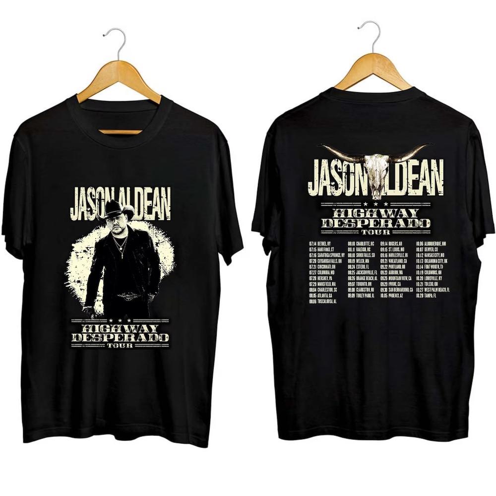 Jason Aldean Highway Desperado Tour 2023 Cotton Black 2 Sided Unisex Shirt AG499 Unisex T-Shirt