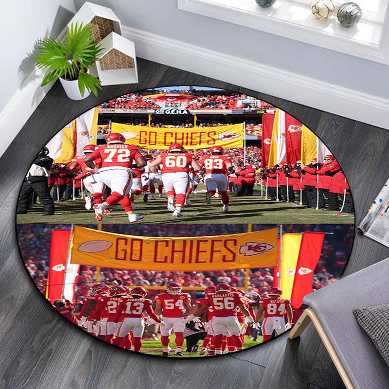 Chiefs Players pattern round rug,Carpet Rug for Living Room Bedroom Playroom ,Non-slip Floor Mat,Holiday Gifts and Birthday Gifts.