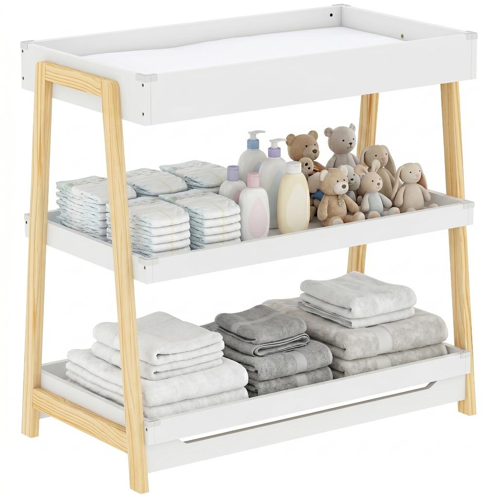 Baby Changing Table with 2 Storage Shelves, Nursery Diaper Changing Unit with Waterproof Changing Mat, White