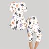 Women Plus Size White Halloween Printed Round Neck Short Sleeve Top Capri Pants Two Piece Pajama Set