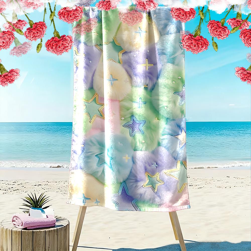 Pastel Starry Fluffy Pattern Beach Towel Beach towel quick-drying for travel outdoor sports jogging beach and swimming
