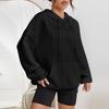 Women's Casual Loose Solid Color Pullover Hooded Long Sleeved Patchwork Sweatshirt