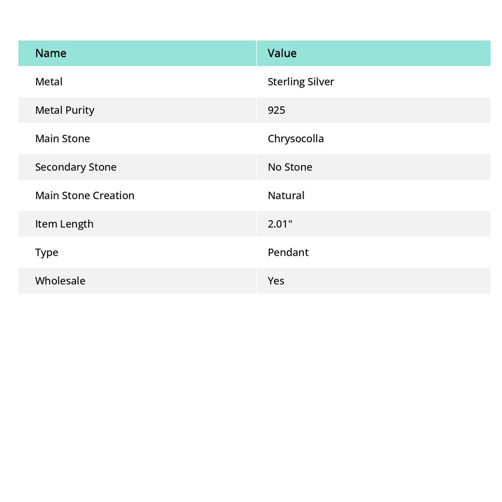 Подвеска из стерлингового серебра 925 пробы с драгоценным камнем хризоколла 2,01 дюйма U1v56