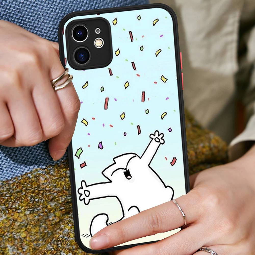 S-Simons Cat Character Silicone Case For IPhone 16 15 14 13 12 11 Pro Max Plus X XS MAX Shockproof Matte Cover