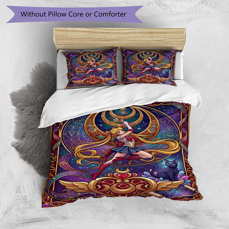 3pcs Duvet Cover Set (1*Duvet Cover + 2*Pillowcase, Without Core), Sailor Moon Print Bedding Set, Bedroom Decor, All‑Season, Birthday Gift