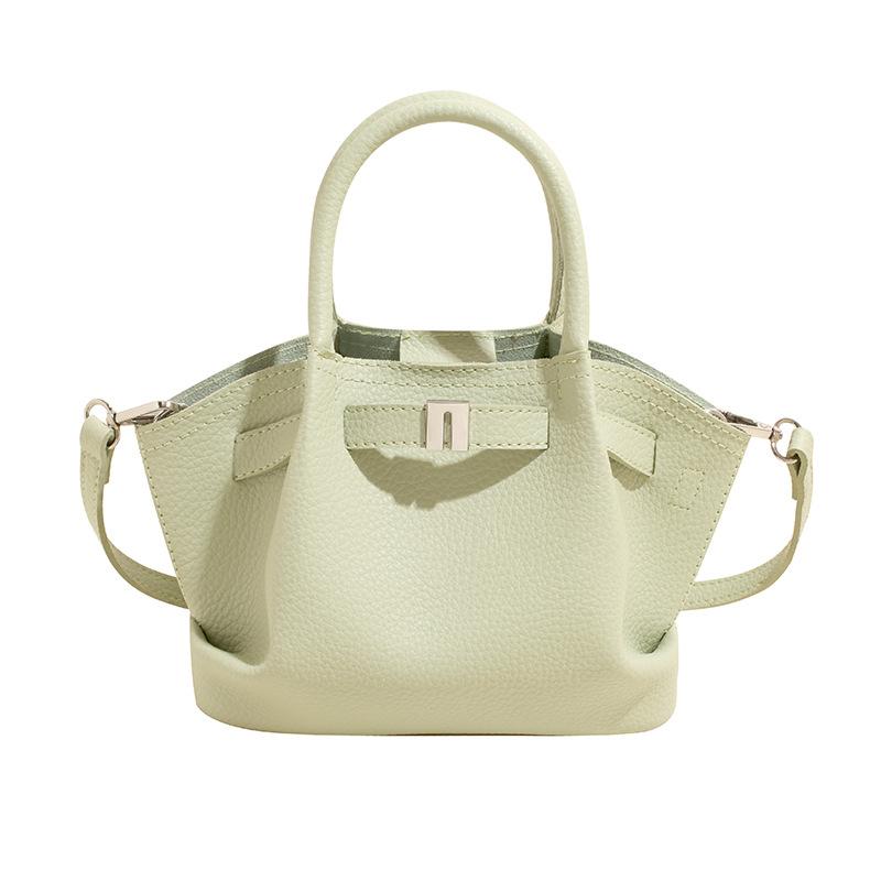 2025 New High-grade Texture Lychee Pattern Temperament Portable Pleated Bucket Bag Versatile Fashion Simple Messenger Women's Bag