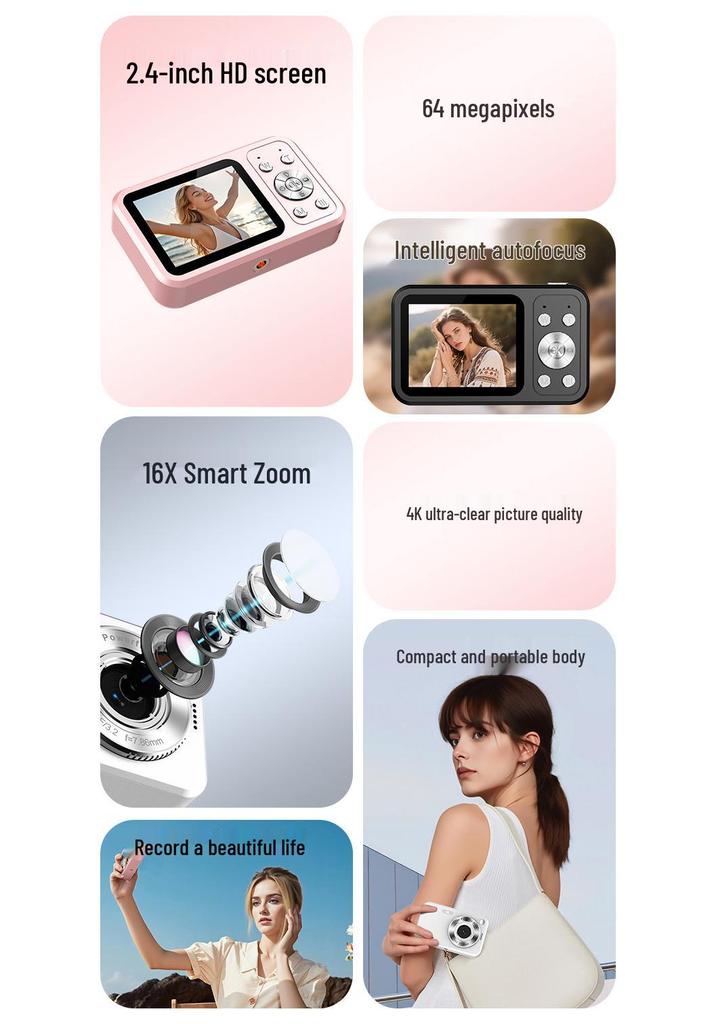 Retro 4K HD Student Dual Camera with Fill Light - Entry-Level DSLR