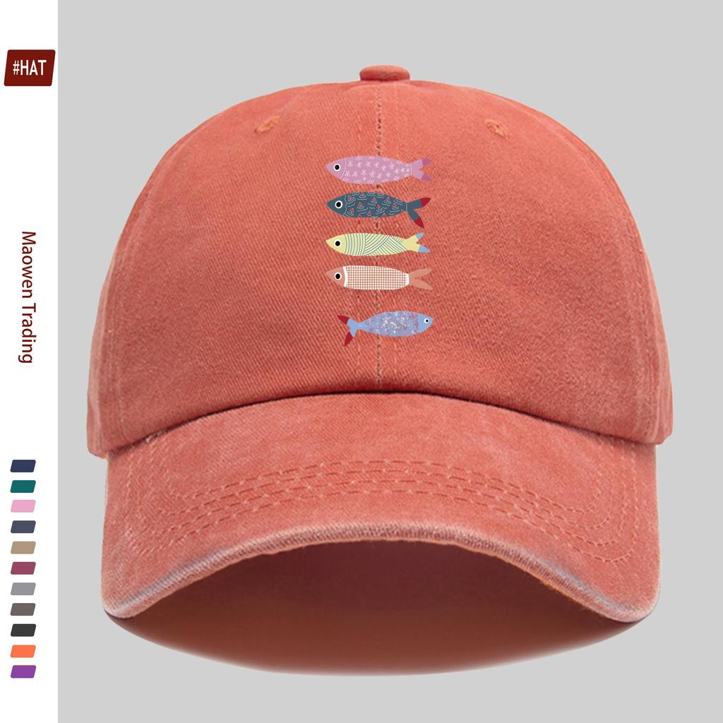 pc Colorful Cartoon Fish Print Baseball Cap Lightweight SpringSummer Casual Fishing Design Sun Hat Multiple Colors Available