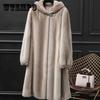 Faux Mink Fur Coat Women's Mid-length Fur Coat with Hood