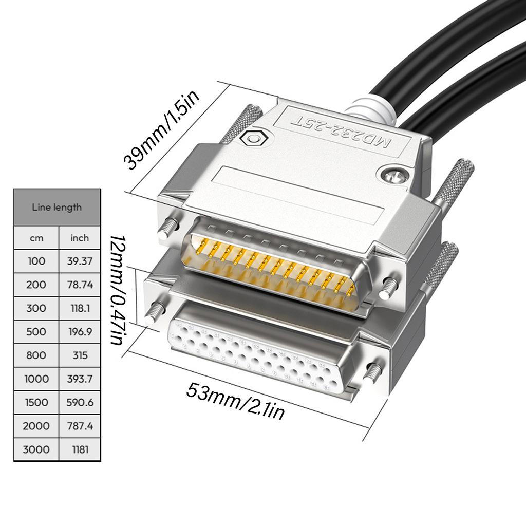 DB25 Мужской Женский Удлинительный Кабель 26AWG 25Pin Двойной Экранированный Провод Высокого Сопротивления ПВХ Черный Различная Длина