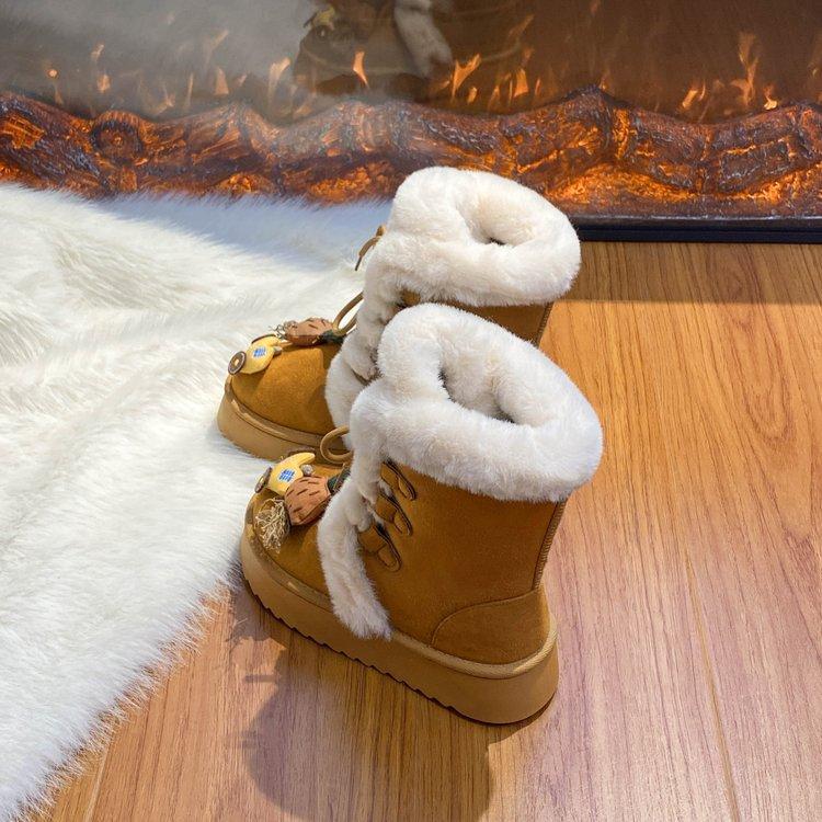 Женские зимние ботинки 2025 осень и зима новая универсальная толстая подошва пушистые ботинки с интегрированным мехом и набивным утолщенным хлопком для Северо-Востока